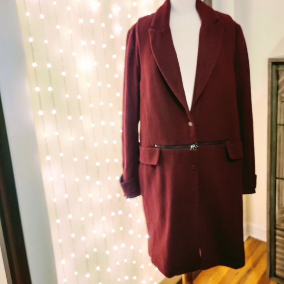 NWOT Kenneth Cole Maroon Wool Car Coat - Picture 7 of 8